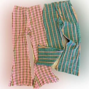 Free People, Fine Line Slim Pants, LOT OF 2 Sz Small, Kelly Green & Pink Combo